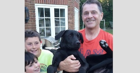 Mike Kellard, pictured with family and dog Wooster