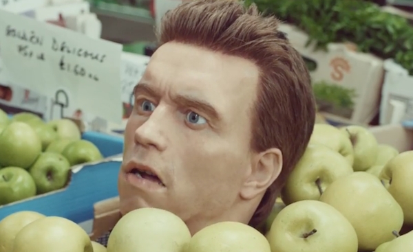 Arnold Schwarzenegger's animated head in the new PPI advert