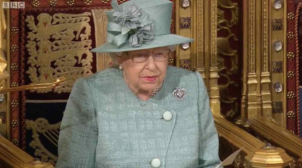 Her Majesty the Queen delivering the Queen's Speech in the House of Lords today (image courtesy BBC TV)