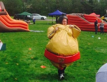 Penguin's Craig Palfrey in action at the it's a knockout charity fun day 