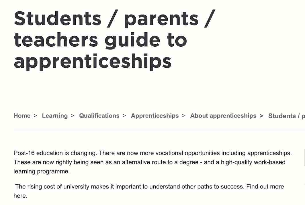 PFS website - guide to apprenticeships