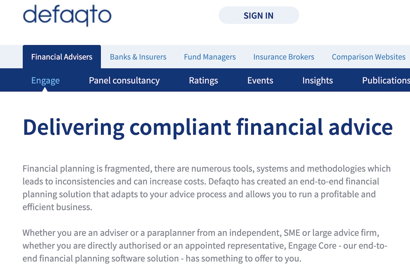 Defaqto Engage is an end-to-end Financial Planning software tool 