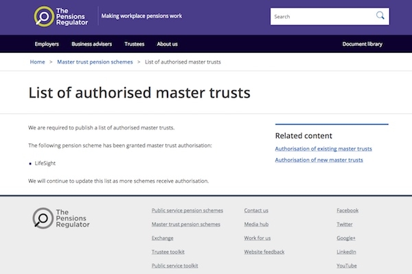 TPR's master trusts list 