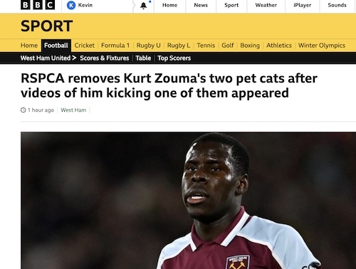 BBC Sport News report of Zouma incident