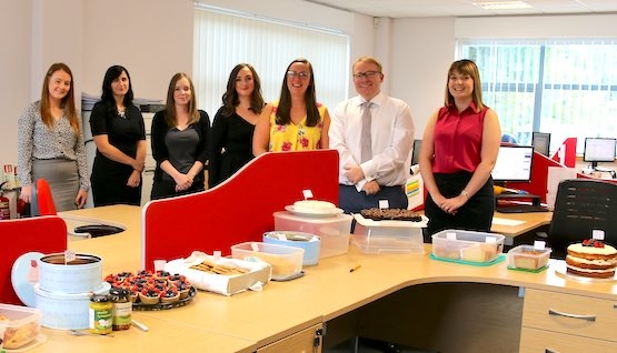 Prest star bakers: L-R Shelby Gillespie, Beth Torkington, Gemma Douglas, Hayley Prest, Helen Barton, Mike Walker and Lianne Marsh.