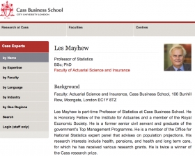 Professor Les Mayhew&#039;s profile on Cass website