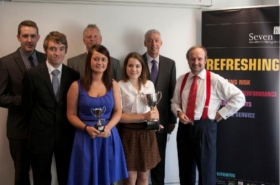 Last year&#039;s winners from Manchester Metropolitan University with IFP chief executive Nick Cann and Justin Urquhart Stewart from 7IM