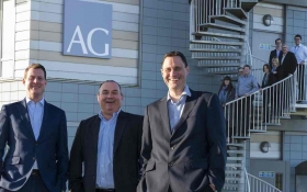 Albert Goodman partners (L-R) Chris Lewis, Jim Duggan, Chris Walford and some of the North Somerset team at the new offices